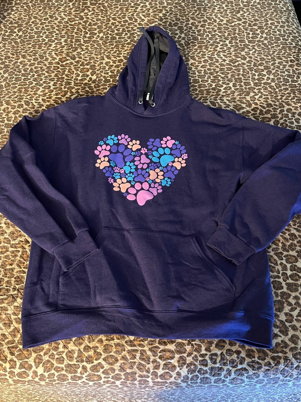Purple Hoodie with Colorful Paw Print Heart